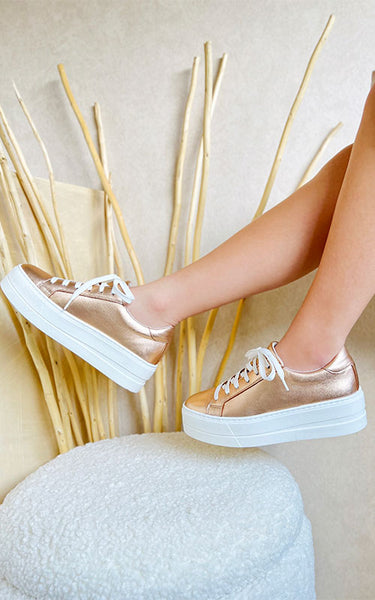 Gold flatform trainers deals