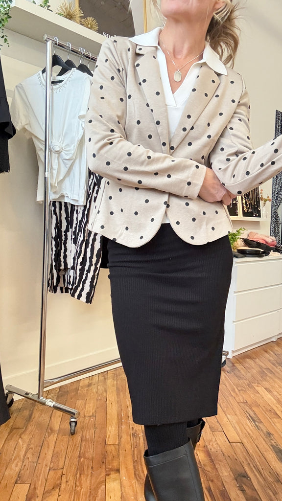 B.Young Polka Dot Ponte Knit Blazer