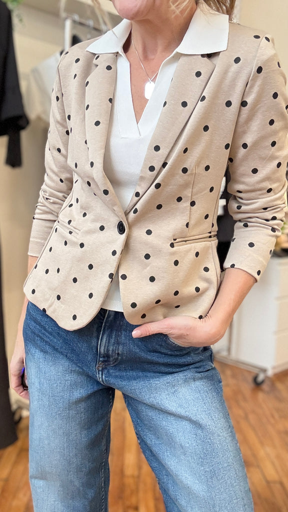 B.Young Polka Dot Ponte Knit Blazer