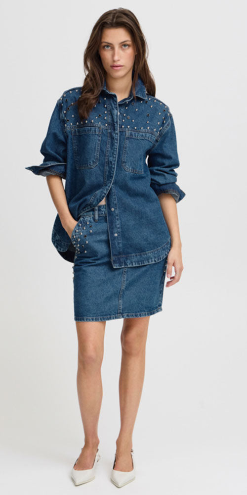 B.Young Studded Denim Shirt Jacket