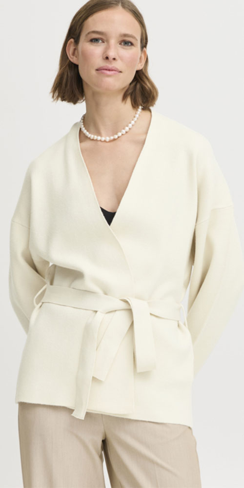 B.Young Belted Cardigan, cream