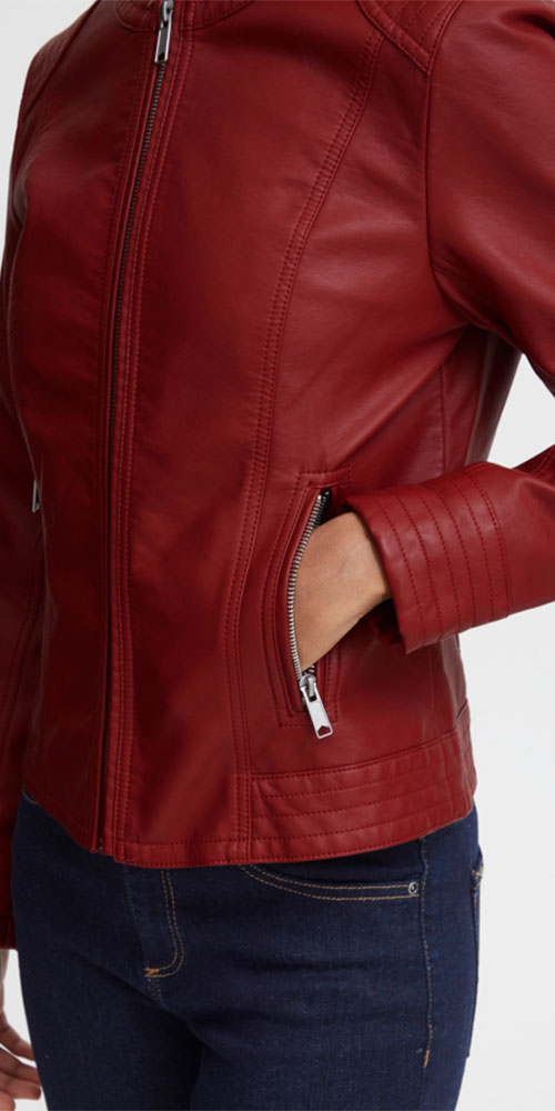 B.Young Faux Leather Jacket, cranberry