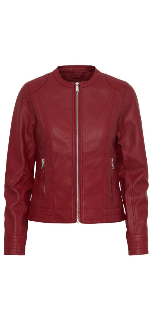 B.Young Faux Leather Jacket, cranberry