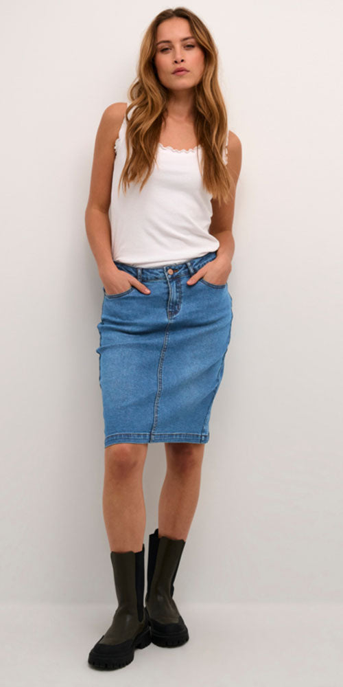 Cream Denim Skirt