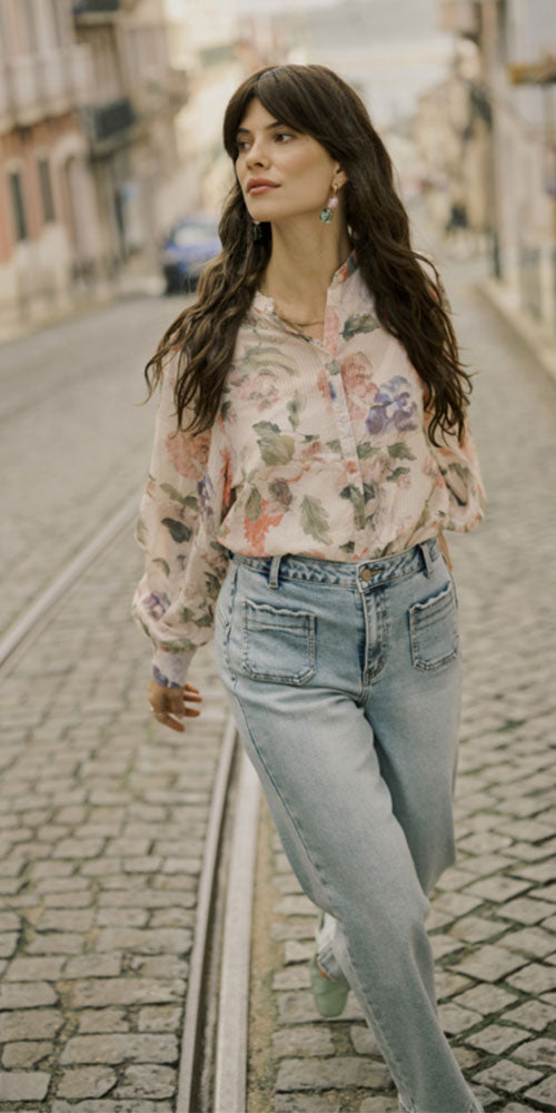 Cream Floral Print Blouse