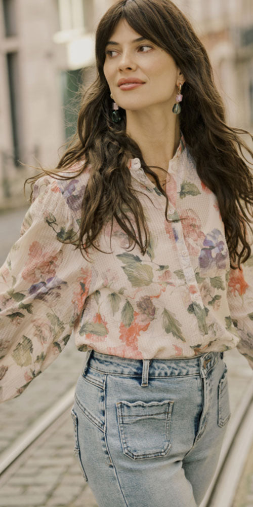 Cream Floral Print Blouse