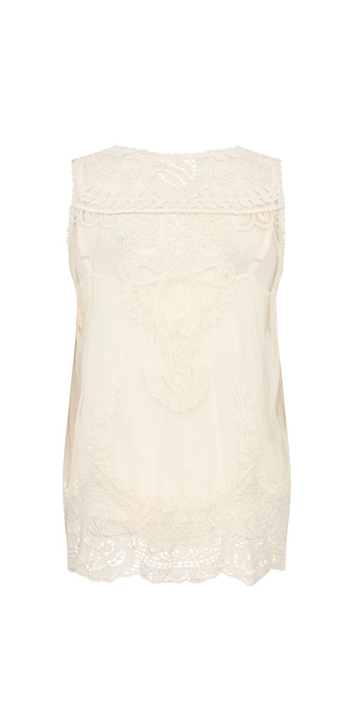 Cream Mesh Lace Top