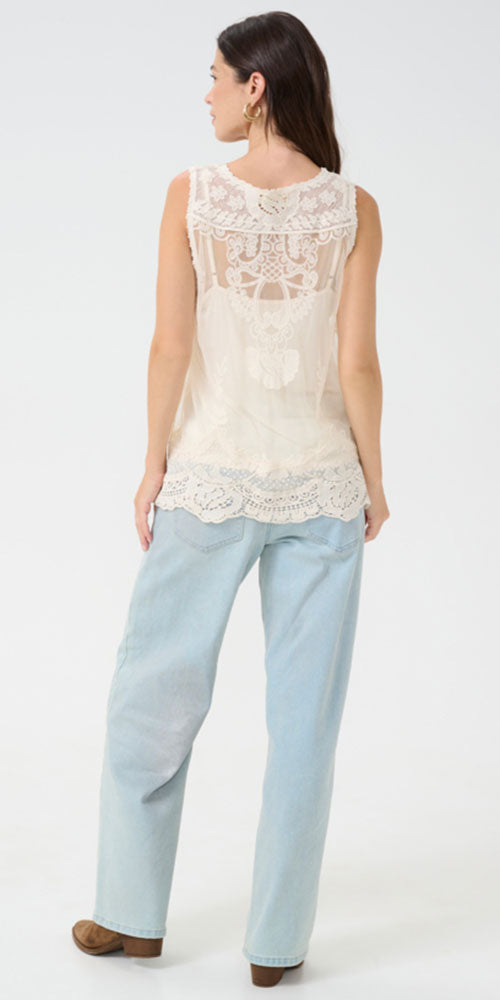 Cream Mesh Lace Top