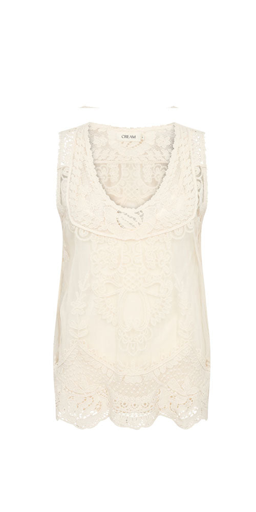 Cream Mesh Lace Top