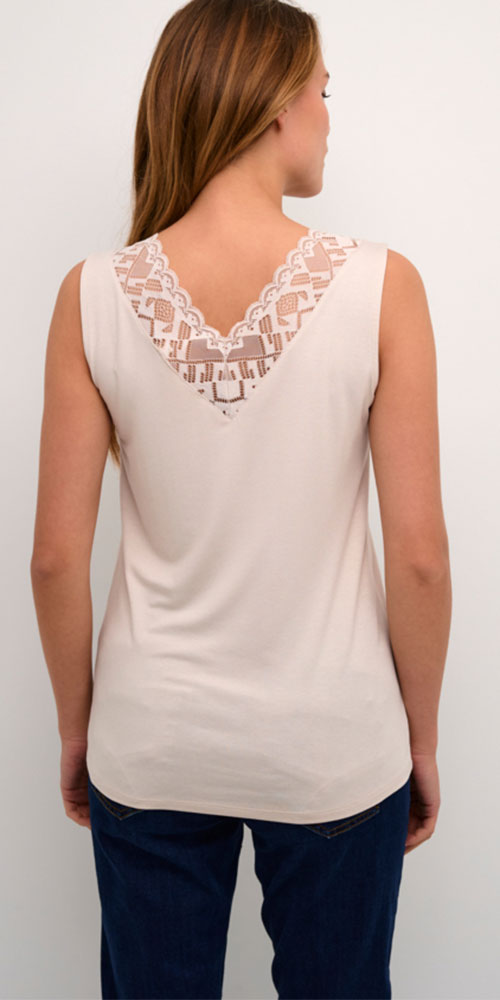 Cream Lace Trim Tank, creamy stone