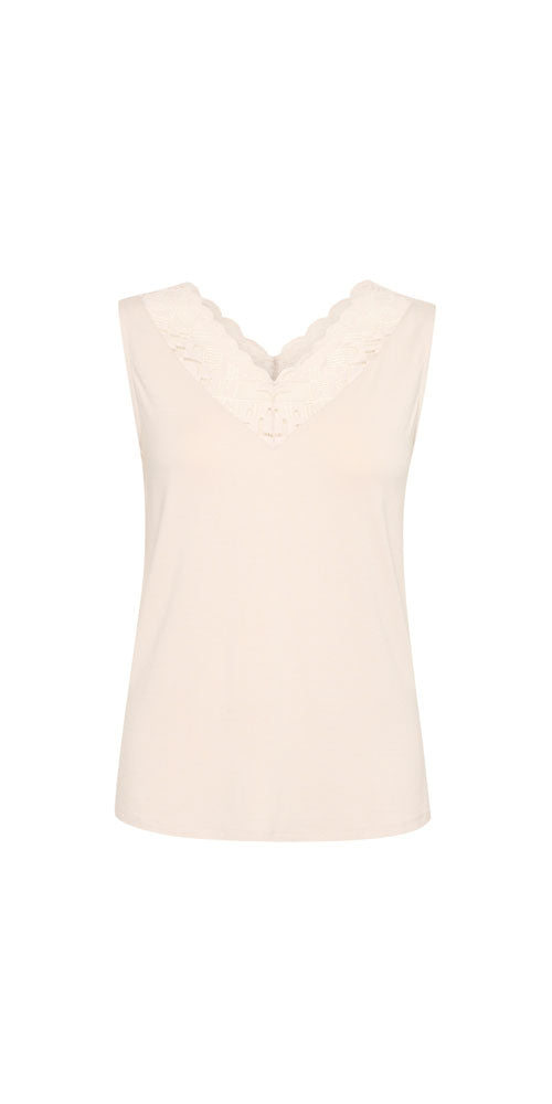 Cream Lace Trim Tank, creamy stone