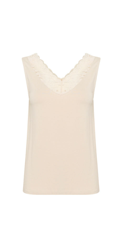 Cream Lace Trimmed Jersey Tank