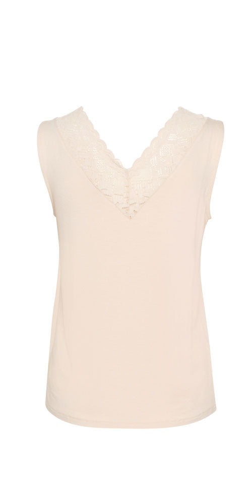 Cream Lace Trimmed Jersey Tank