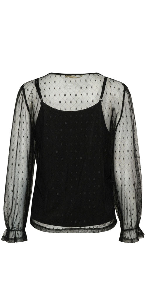 Cream Mesh Blouse, black