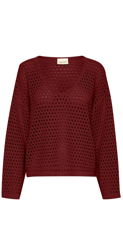 Cream Open Knit Pullover, raisin