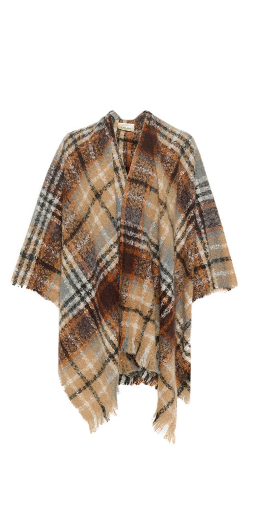 Cream Plaid Bouclé Cape