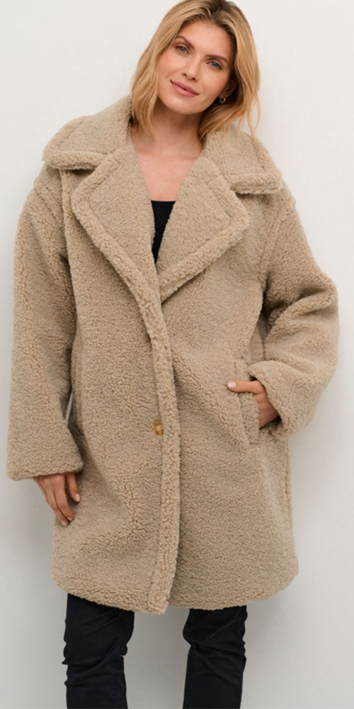 Cream Relaxed Fit Teddy Coat