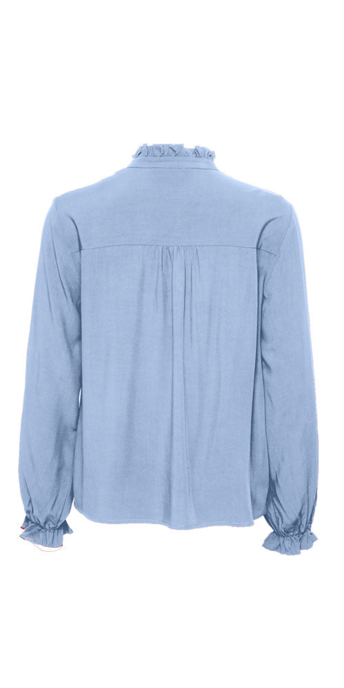 Cream Ruffle Trim Blouse, sky blue