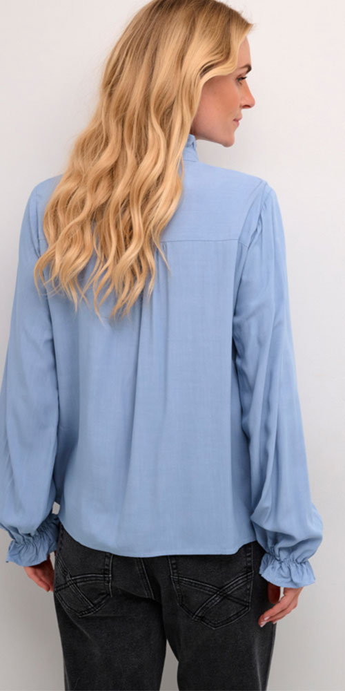 Cream Ruffle Trim Blouse, sky blue