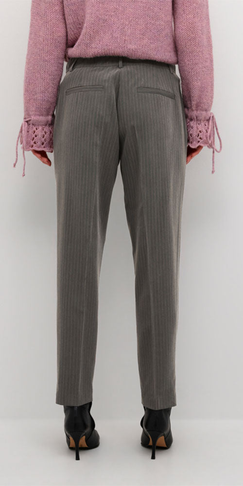 Cream Slim Cropped Trouser, grey pinstripe