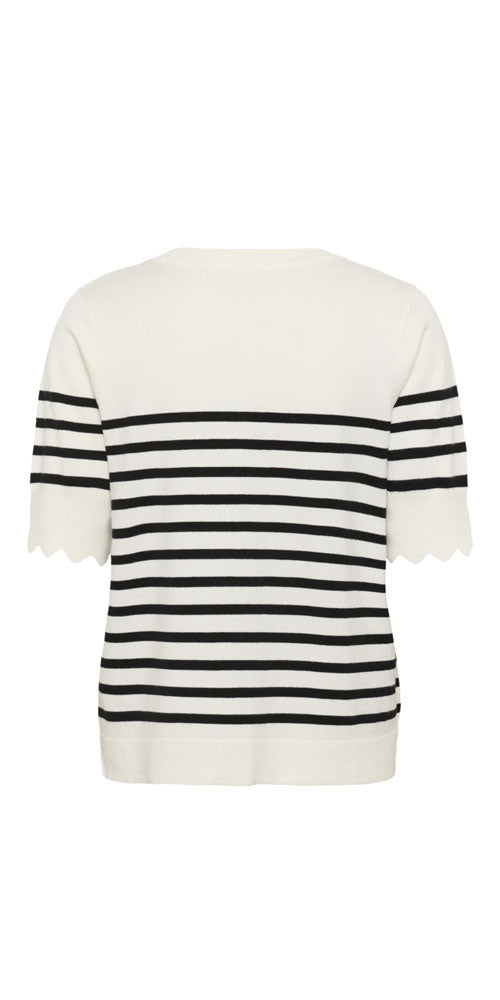 Cream Striped Short Sleeve Pullover