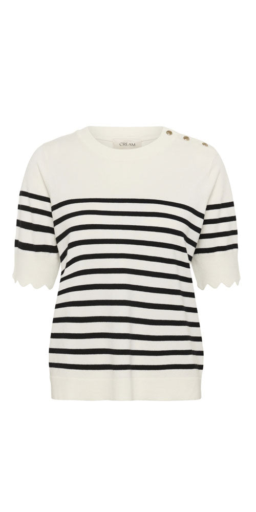 Cream Striped Short Sleeve Pullover