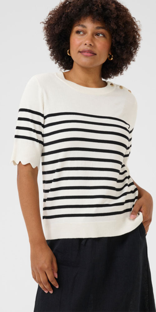 Cream Striped Short Sleeve Pullover