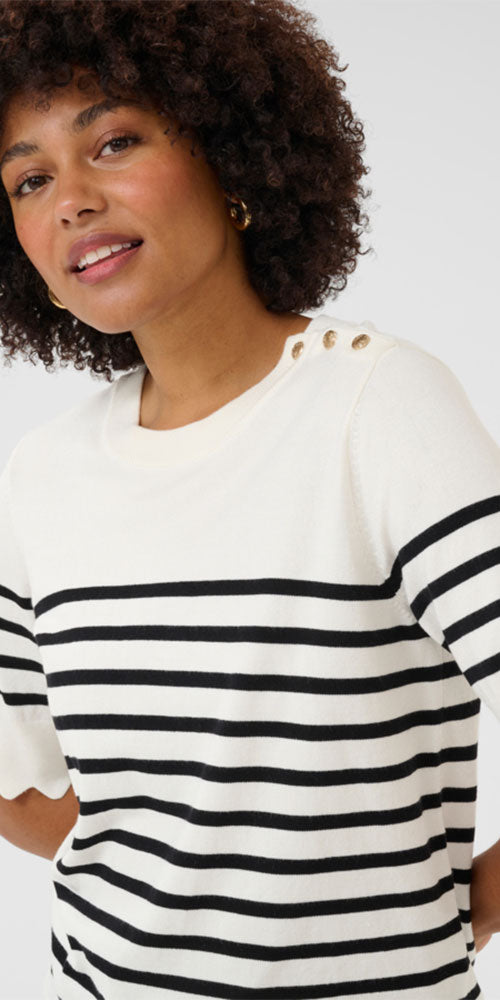 Cream Striped Short Sleeve Pullover