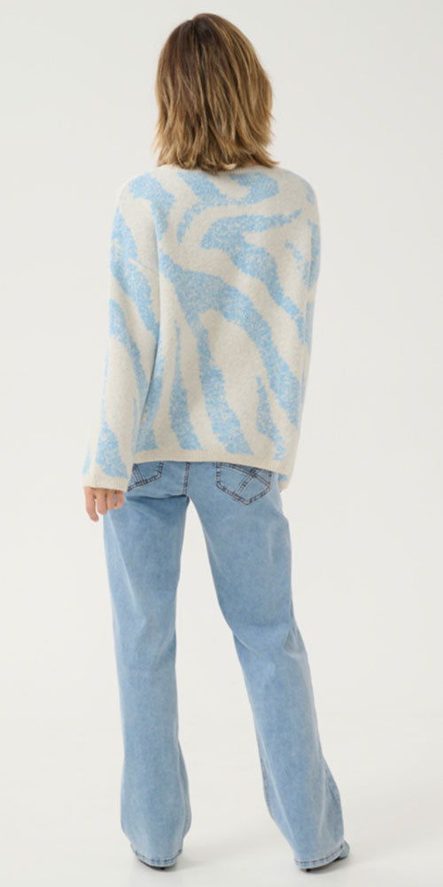 Cream Zebra Sweater, ice blue