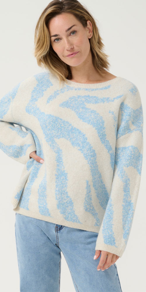 Cream Zebra Sweater, ice blue