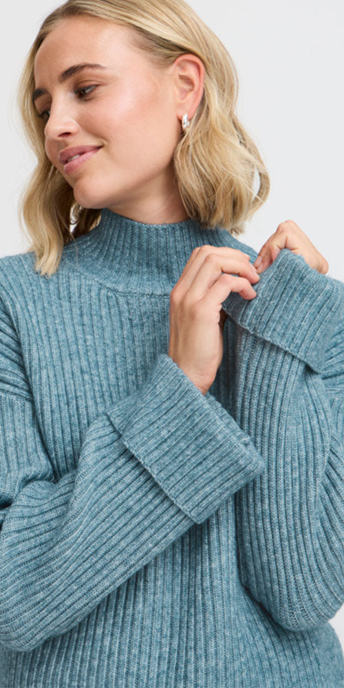 Fransa Ribbed Pullover, bluestone