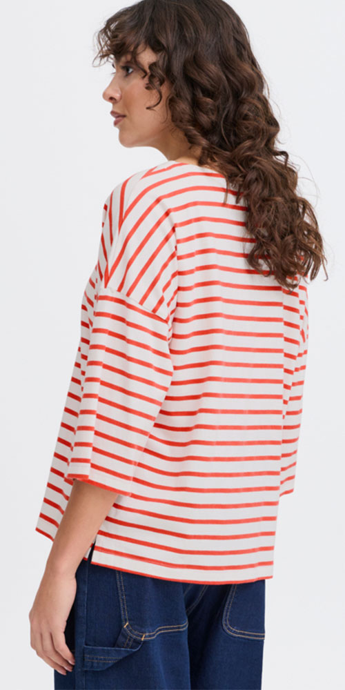 Fransa Striped Half Sleeve Tee