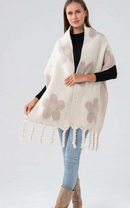 Fuzzy Flower Scarf, cream