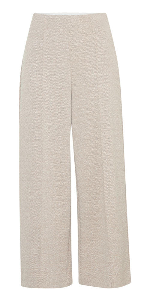 Ichi Cropped Wide Ponte Pants, neutral herringbone