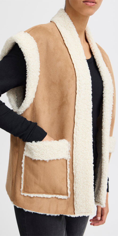 Ichi Faux Shearling Vest