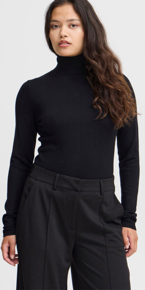 Ichi Fine Knit Turtleneck, solid black