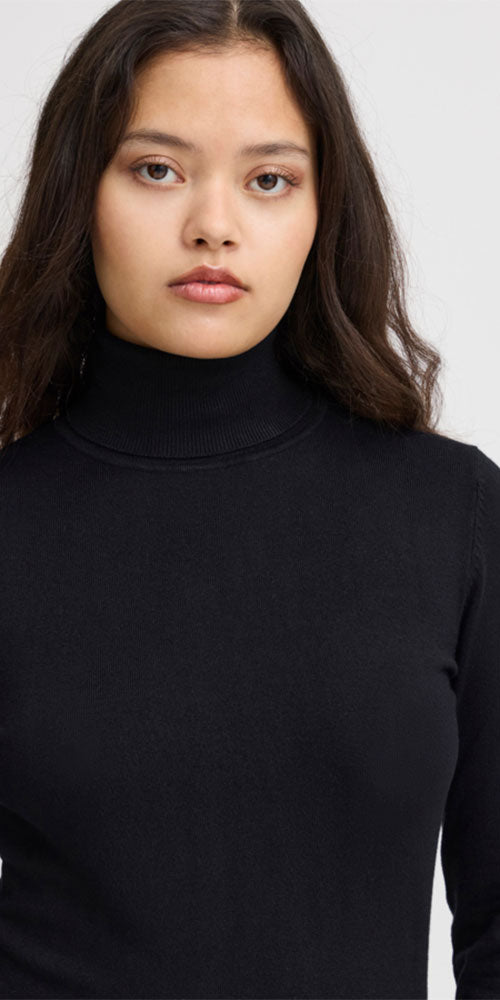 Ichi Fine Knit Turtleneck, solid black