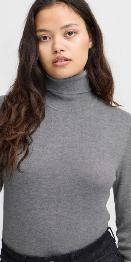 Ichi Fine Knit Turtleneck, heathered grey