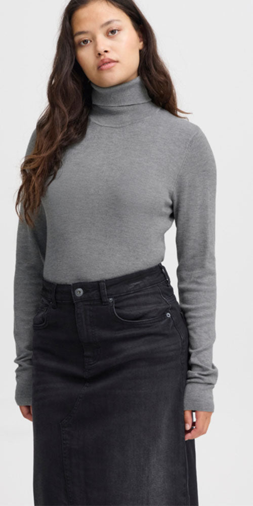 Ichi Fine Knit Turtleneck, heathered grey