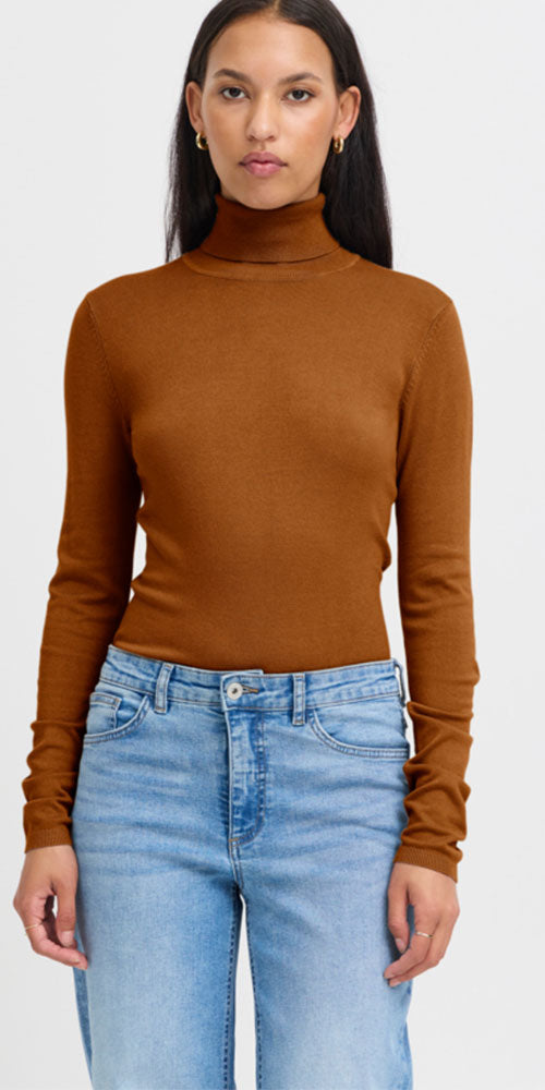 Ichi Fine Knit Turtleneck, ochre