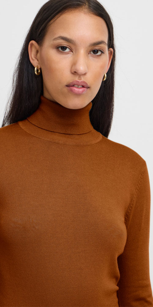 Ichi Fine Knit Turtleneck, ochre