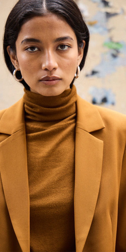 Ichi Fine Knit Turtleneck, ochre