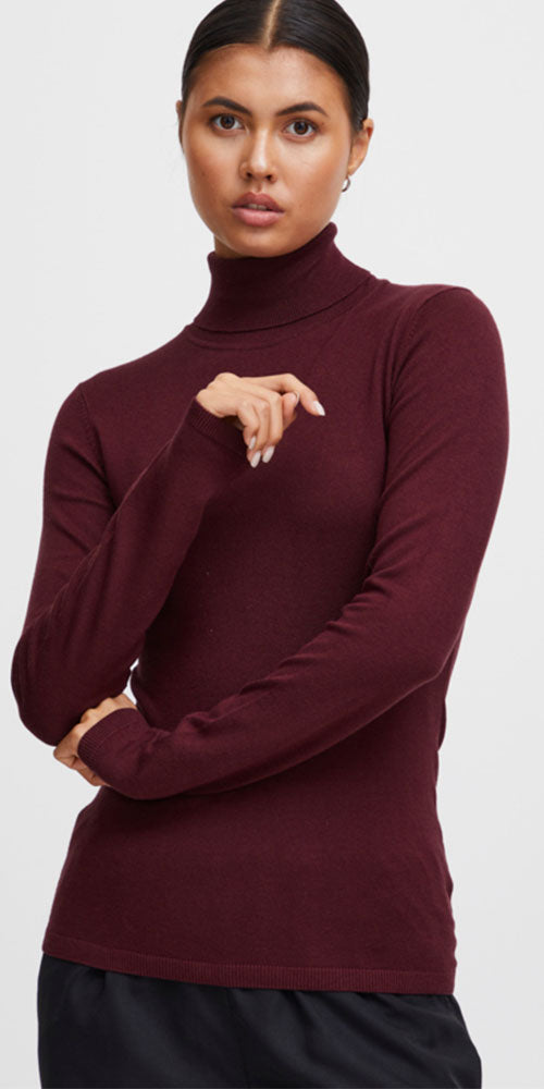 Ichi Fine Knit Turtleneck, wine