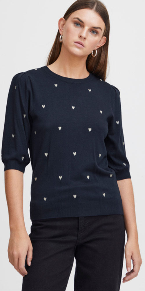 Ichi Hearts pullover, navy