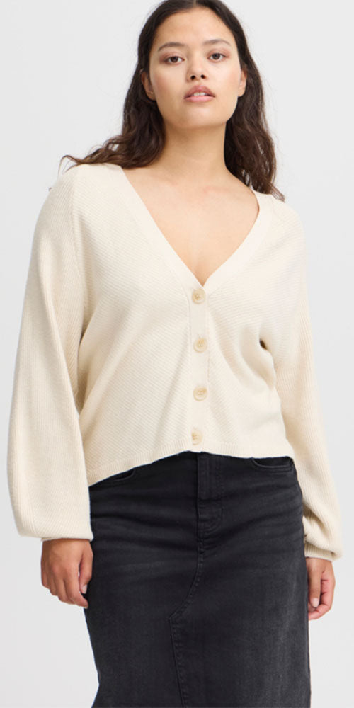 Ichi Light Knit Cardy, cream