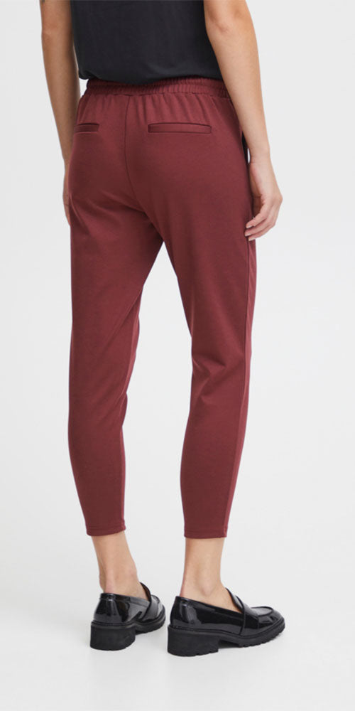 Ichi Cropped Ponte Knit Jogger, wine