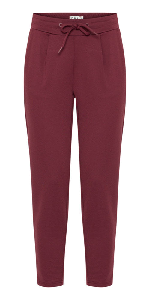 Ichi Cropped Ponte Knit Jogger, wine