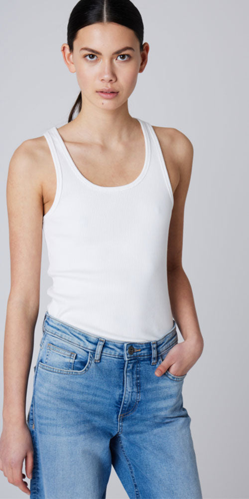 Ichi Ribbed Racer Tank, off-white