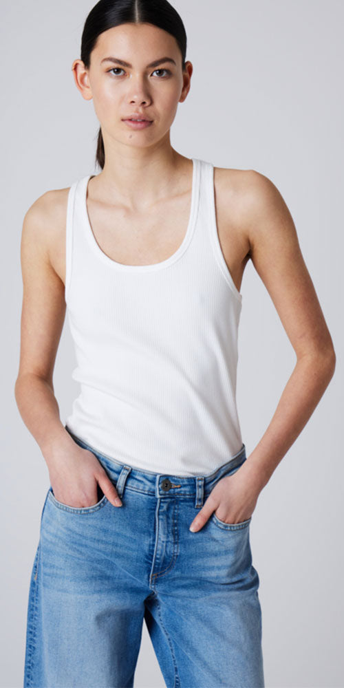 Ichi Ribbed Racer Tank, off-white