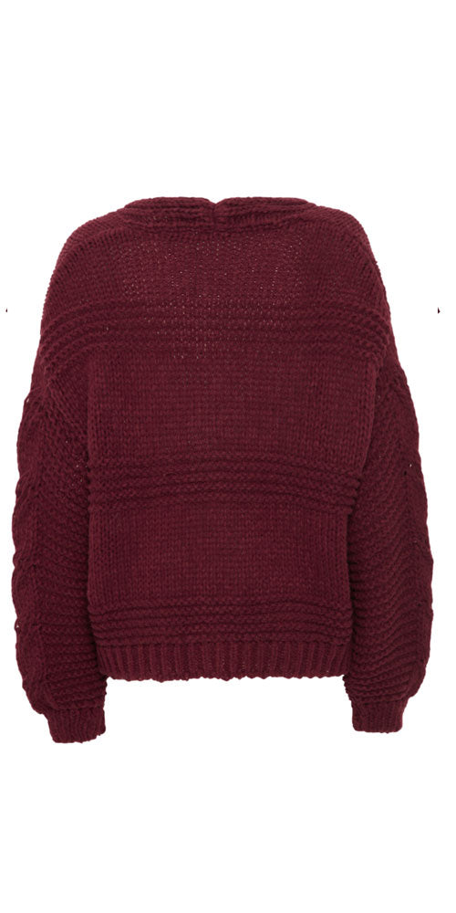 Ichi Textural Knit Cardy, wine